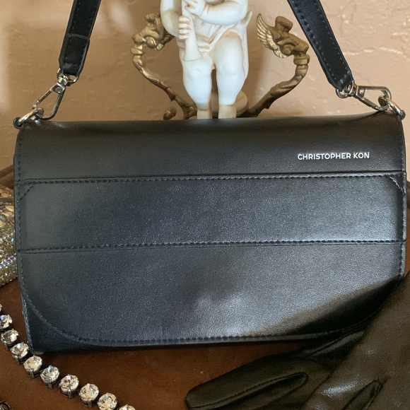 NWOT Christopher Kon Black Crossbody Wallet Phone Bag Leather Minimalist. - Picture 4 of 5